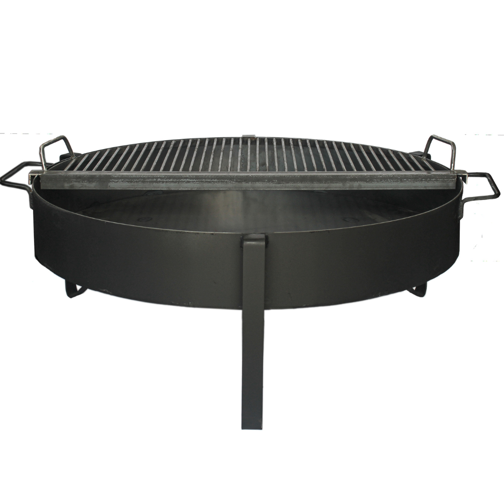 Barbacoa. Parrilla Semicircular + Asador Libro. Fogonero Sambo 1 metro. Paellero de Jardin. Diseño Moderno
