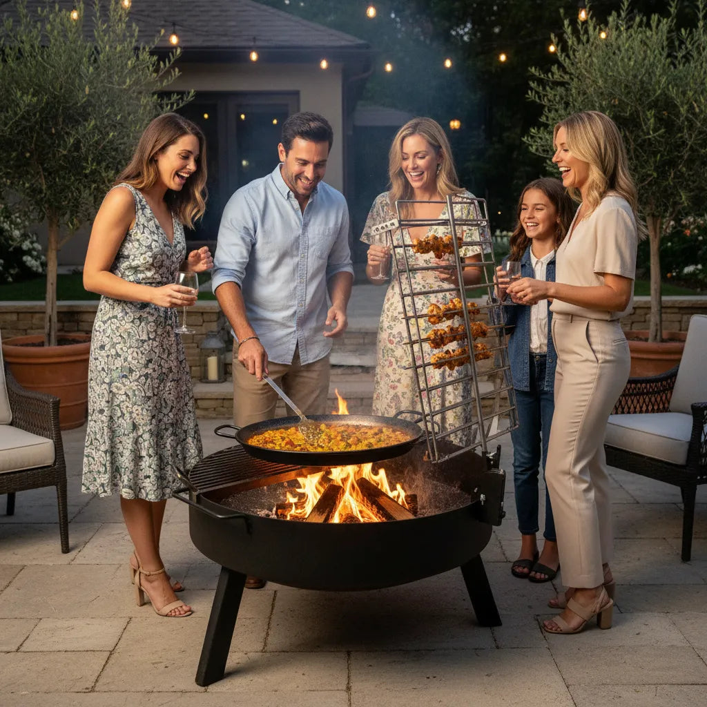 Fogonero SAMBO Versión 1.0: 1 Metro. Barbacoa con Parrilla Semicircular + Asador Libro