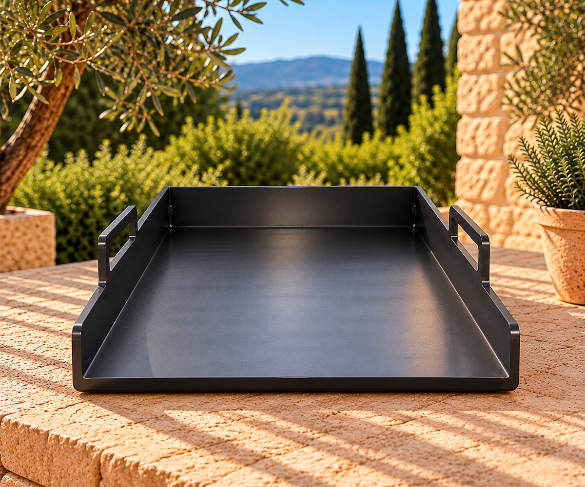 Plancha de Acero al carbono 3 Lados chapa con asas para cocinar Parrilla Barbacoa