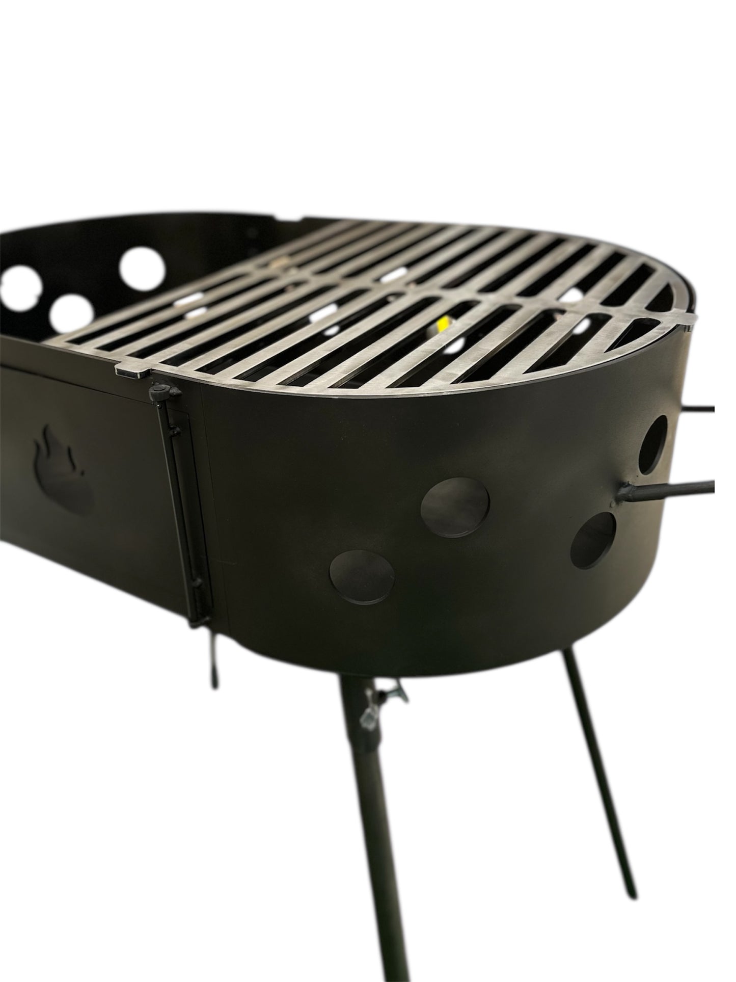 Barbacoa Fogonero Francis Ovalado Parrilla leña y carbon Portatil Desmontable Brasero Artesanal Diseño Argentino