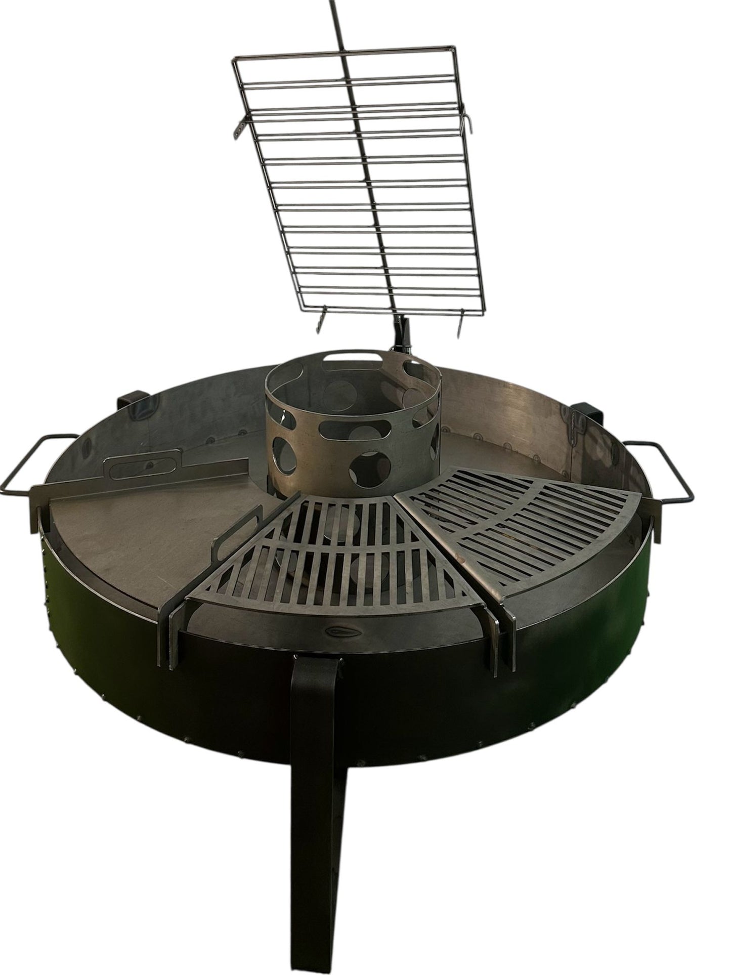 Barbacoa. Parrilla Semicircular + Asador Libro. Fogonero Sambo 1 metro. Paellero de Jardin. Diseño Moderno