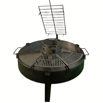 Barbacoa. Parrilla Semicircular + Asador Libro. Fogonero Sambo 1 metro. Paellero de Jardin. Diseño Moderno