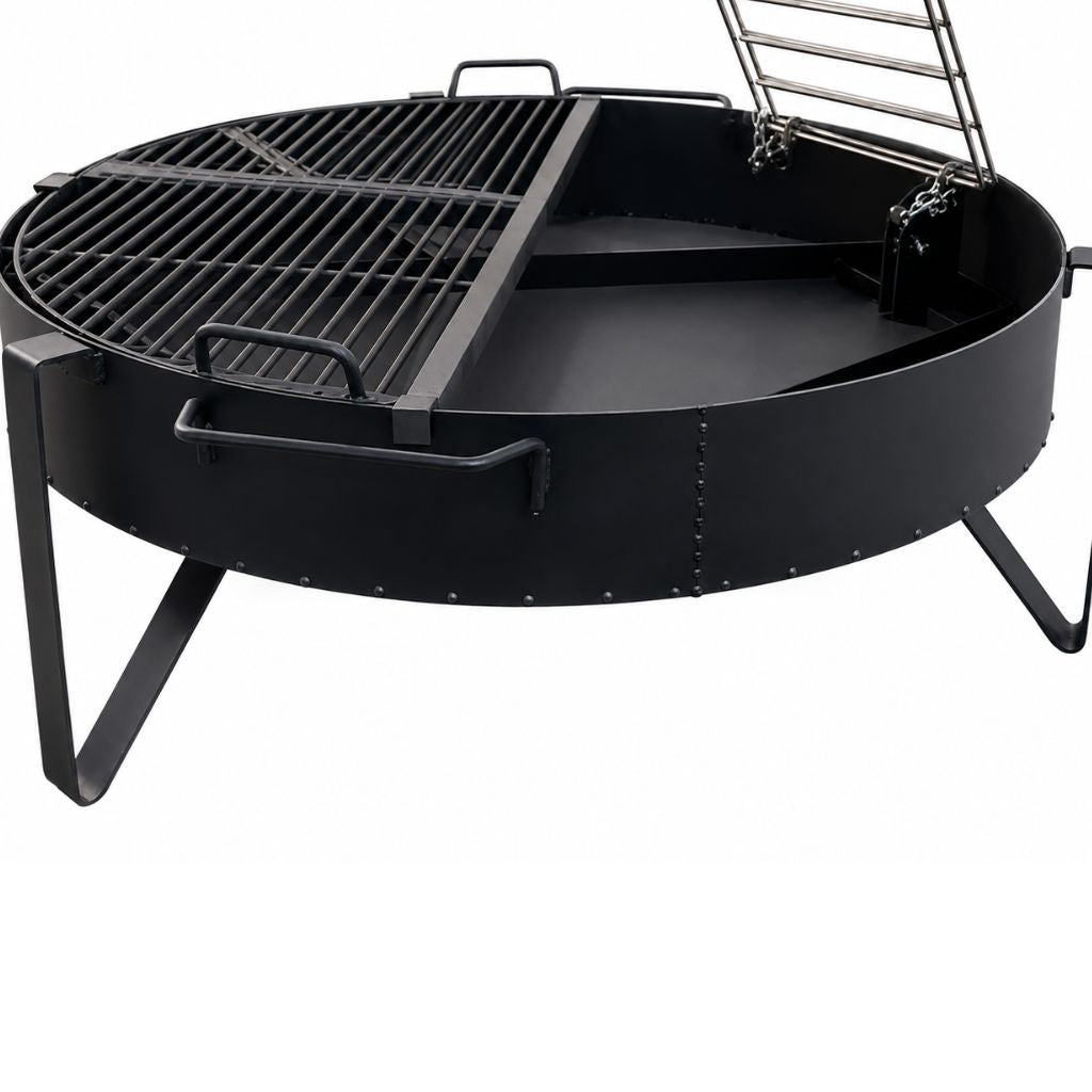 Fogonero SAMBO Versión 1.0: 1 Metro. Barbacoa con Parrilla Semicircular + Asador Libro