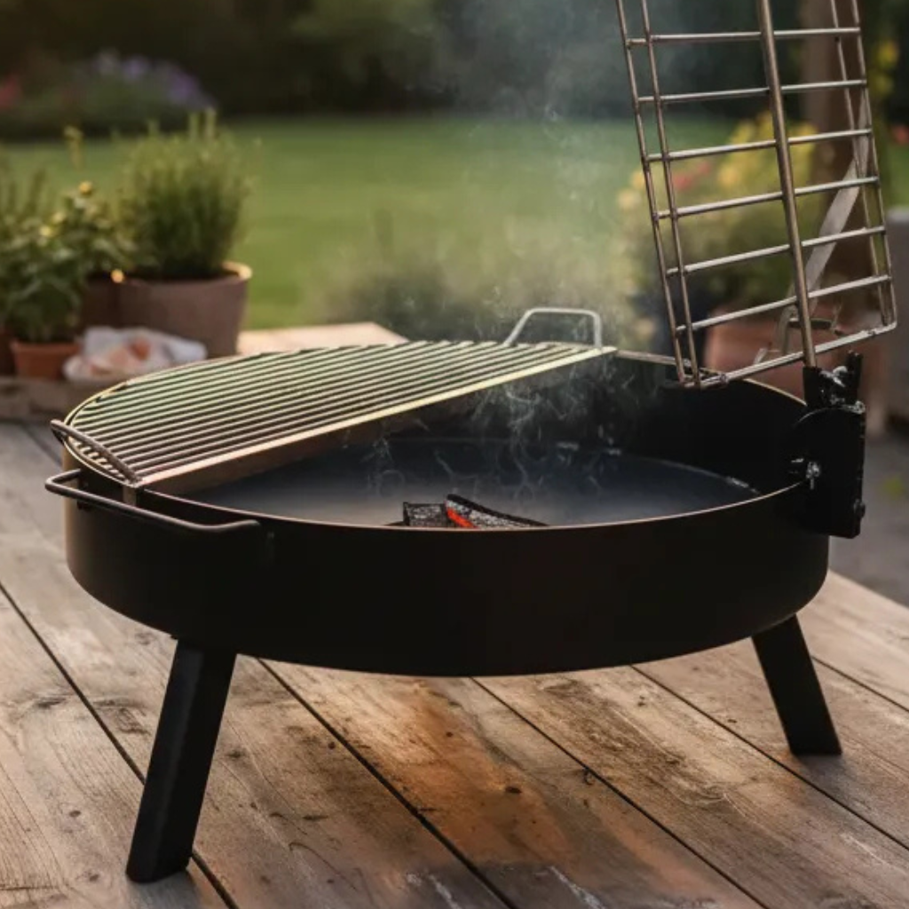 Fogonero SAMBO Versión 1.0: 1 Metro. Barbacoa con Parrilla Semicircular + Asador Libro