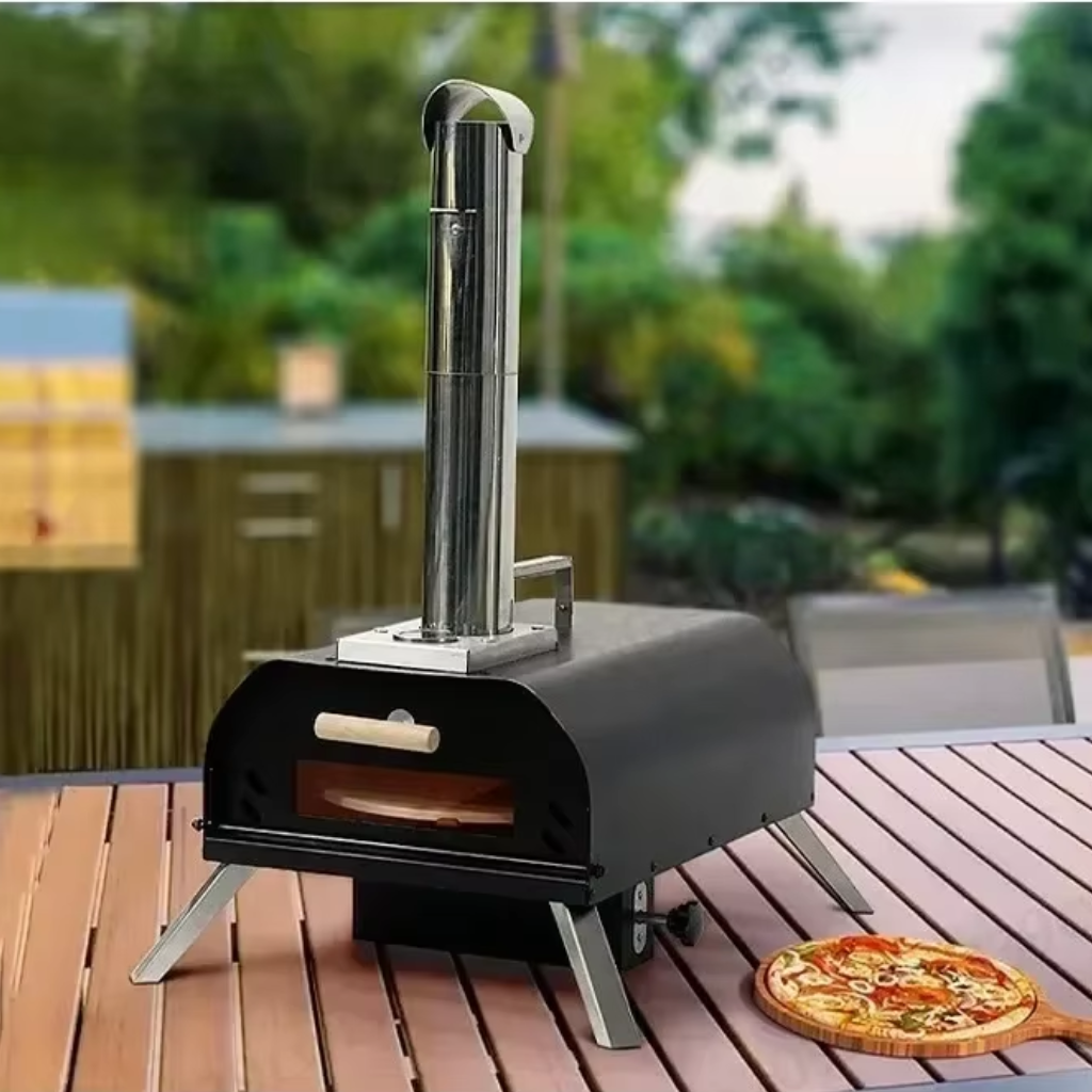 Horno Pizzero Portátil Giratorio Horno de pizza Plegable para Exterior con Pirometro y Chimenea