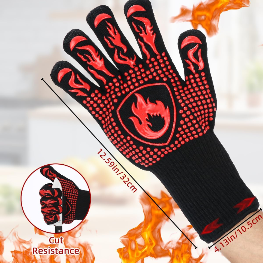 Guantes Barbacoa BBQ Resistentes al Calor hasta 800℃ para Horno /Cocina / Horno / Parrilla Antideslizantes 1 Par