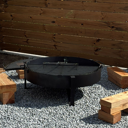 Fogonero SAMBO 1 Metro Versión 1.0: Barbacoa con Parrilla Semicircular + Asador Libro. Paellero de Jardin.