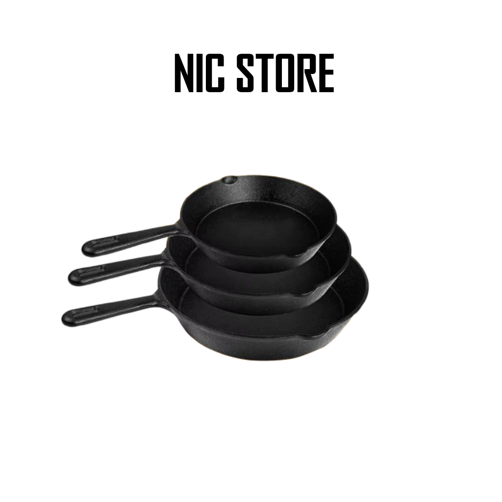 Sartén de hierro fundido antiadherente sin revestimiento, color negro, set x3 piezas, 16/20/26 cm, apta para cocinar alimentos fritos y saltear, utensilios de cocina