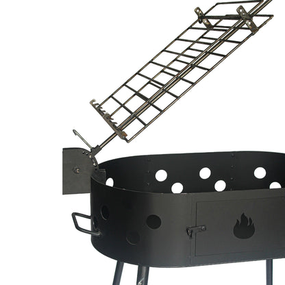 Barbacoa Fogonero Francis Ovalado Parrilla leña y carbon Portatil Desmontable Brasero Artesanal Diseño Argentino