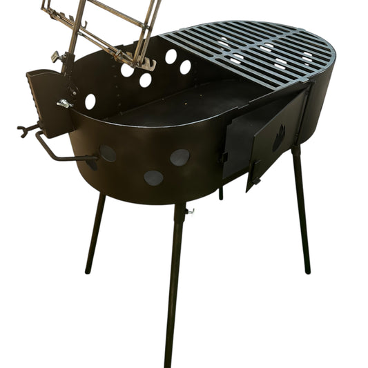 Barbacoa Fogonero Francis Ovalado Parrilla leña y carbon Portatil Desmontable Brasero Artesanal Diseño Argentino
