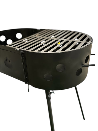 Barbacoa Fogonero Francis Ovalado Parrilla leña y carbon Portatil Desmontable Brasero Artesanal Diseño Argentino