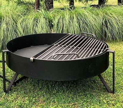 Barbacoa. Parrilla Semicircular + Asador Libro. Fogonero Sambo 1 metro. Paellero de Jardin. Diseño Moderno