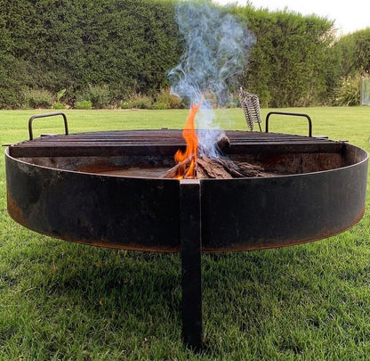 Barbacoa. Parrilla Semicircular + Asador Libro. Fogonero Sambo 1 metro. Paellero de Jardin. Diseño Moderno