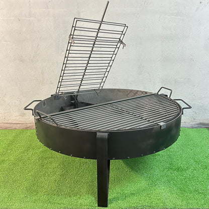 Barbacoa. Parrilla Semicircular + Asador Libro. Fogonero Sambo 1 metro. Paellero de Jardin. Diseño Moderno